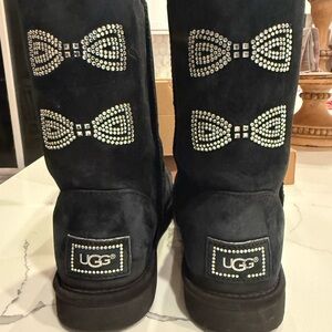 UGG Black Water-Resistant Swarovski Crystal Bow Boots